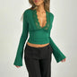 Sexy Women's Long Sleeve Slim V-Neck Splicing Lace Top