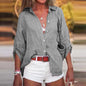 Spring Summer Casual Shirts Women's 3/4 Sleeve Large Size Lapel Cotton Linen Blouse