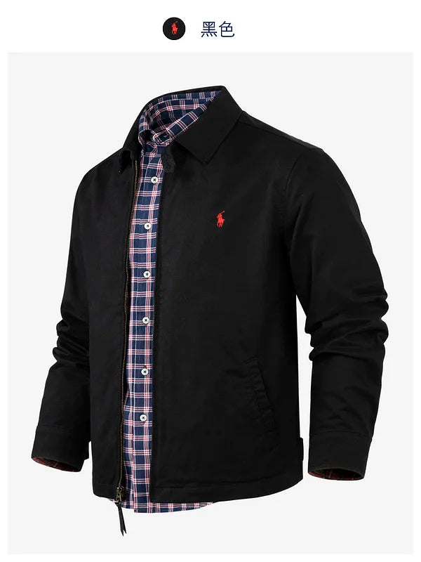 2025 Spring Ralph Lauren New Collar Short Loose Solid Color Jacket Men's Business Casual Thin Coat Trend