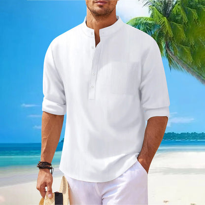 Cotton Linen Shirts For Men solid Color Casual