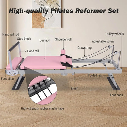 Pilates Reformer Machine 77" Foldable Pilates Equipment for Home Gym Workout