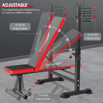 660lbs 6 in 1 Weight Bench Set with Squat Rack Adjustable Workout Bench