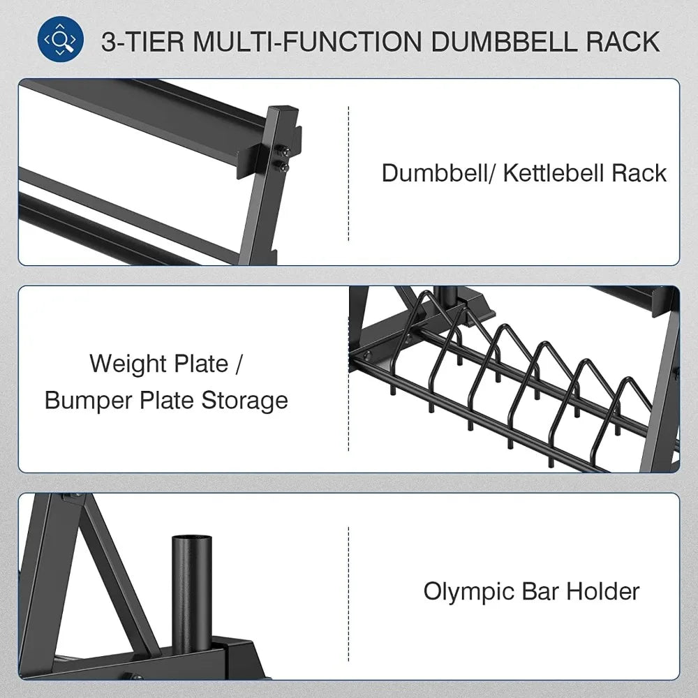 Dumbbell Rack 3-Tier Weight Plate Rack Storage Stand