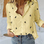 Women Fashion Cotton Linen Shirts 2025 Spring Summer Bird Printing Casual