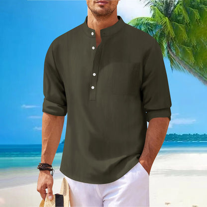 Cotton Linen Shirts For Men solid Color Casual