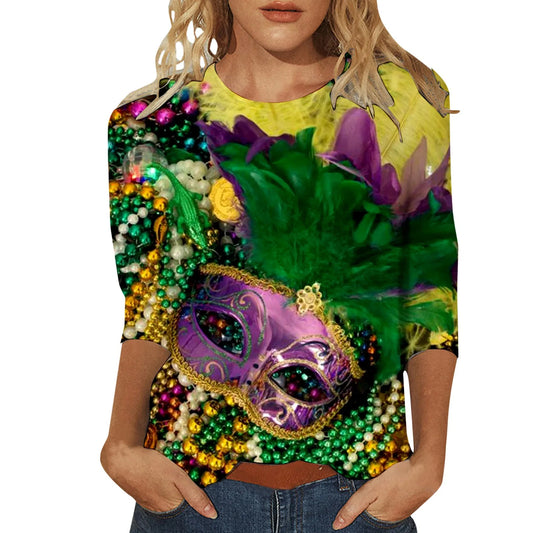 Carnival Printed Women Casual T-Shirts Spring Summer 3/4 Sleeve