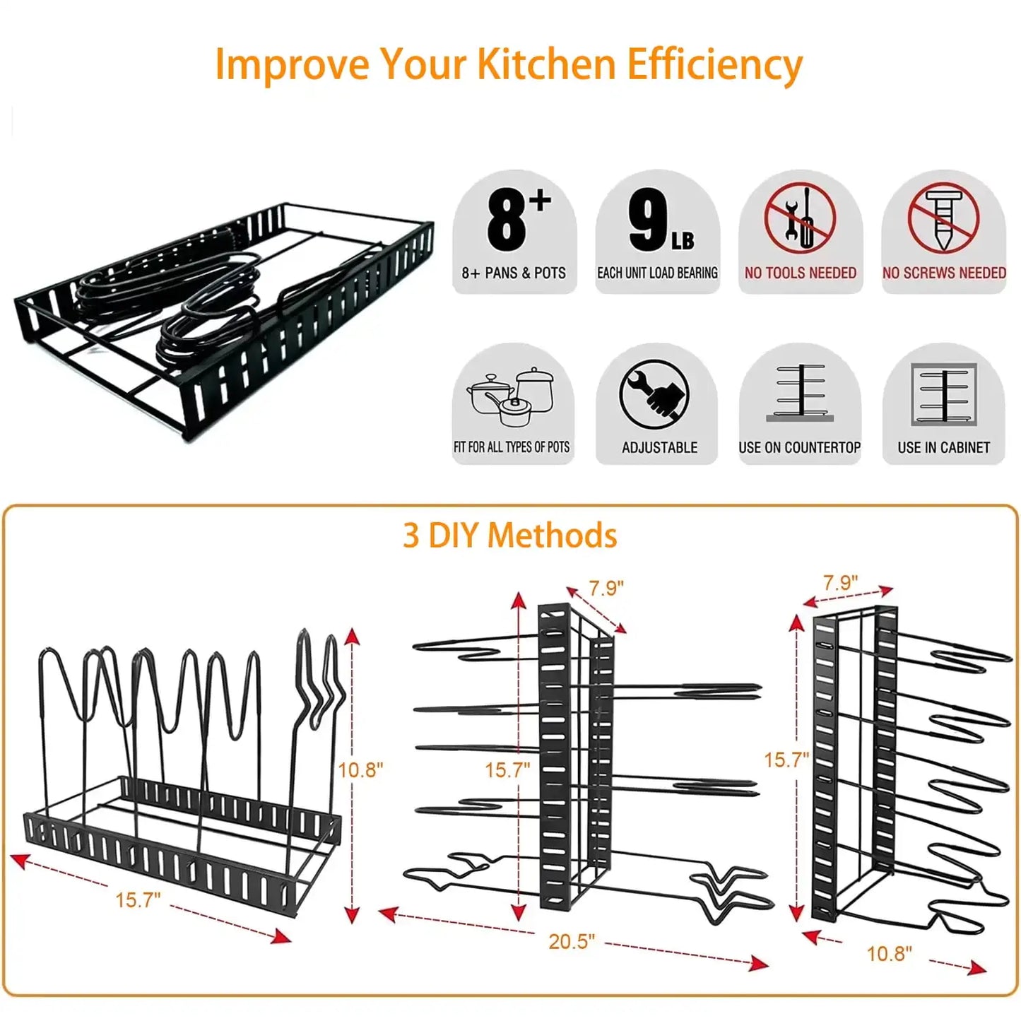 Pot Organizer Rack 8 Tiers Pots and Pans Organizer