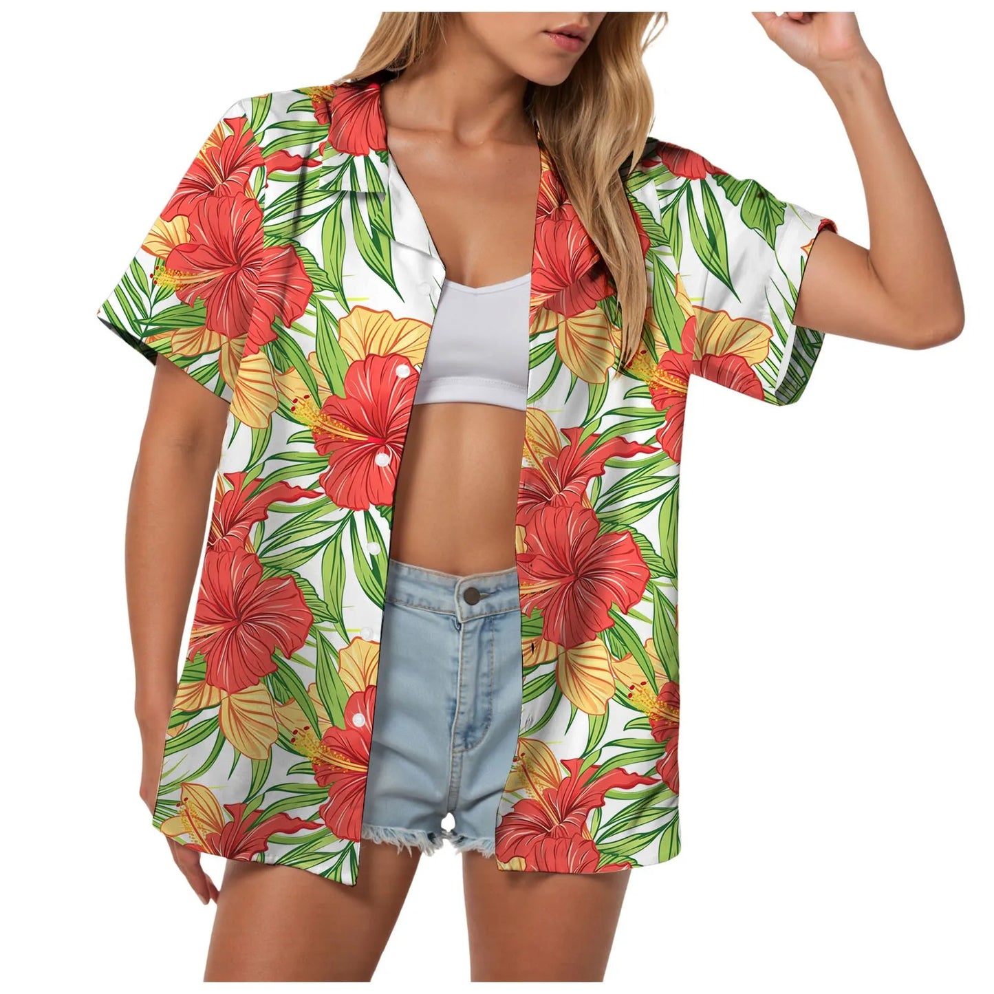 Hawaii Womens Summer Beach Shirts Cardigan Short Sleeve