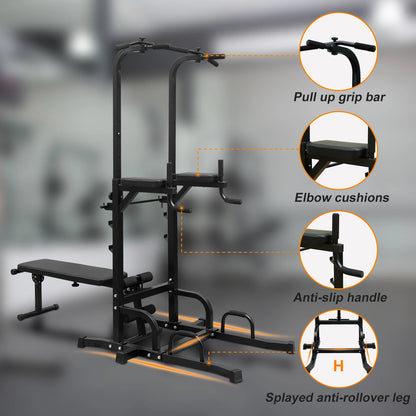 Power Tower With Bench Pull Up Bar Dip Station Adjustable Height Dip Stand Heavy Duty Multi-Function Fitness Rack
