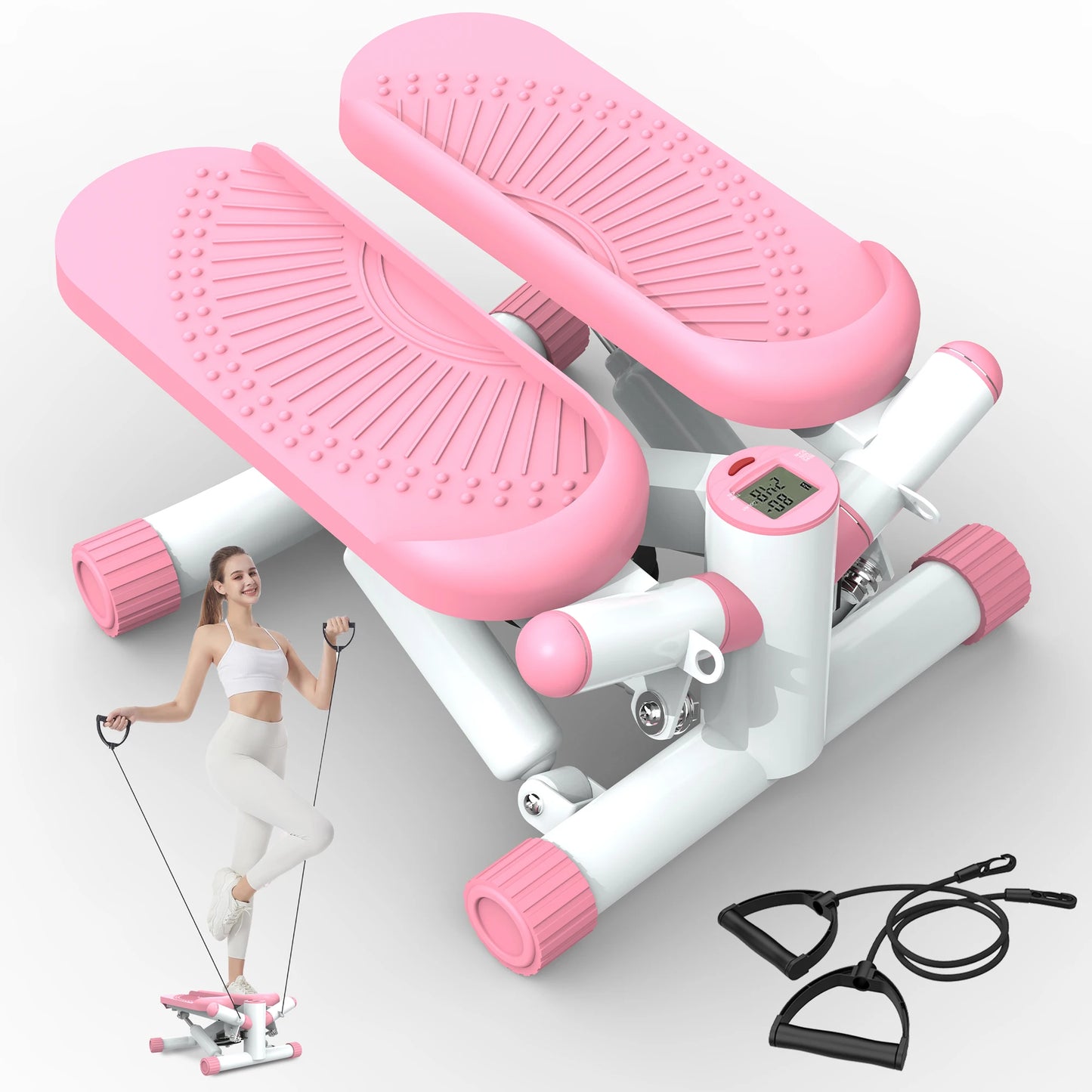 Sports Mini Stepper -330 pound Rotating Stepper with Resistance Band Portable Full Body Exercise Equipment