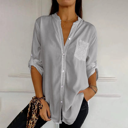 Women Casual Sequin Beaded Shirts Long Sleeve Vintage Shirt