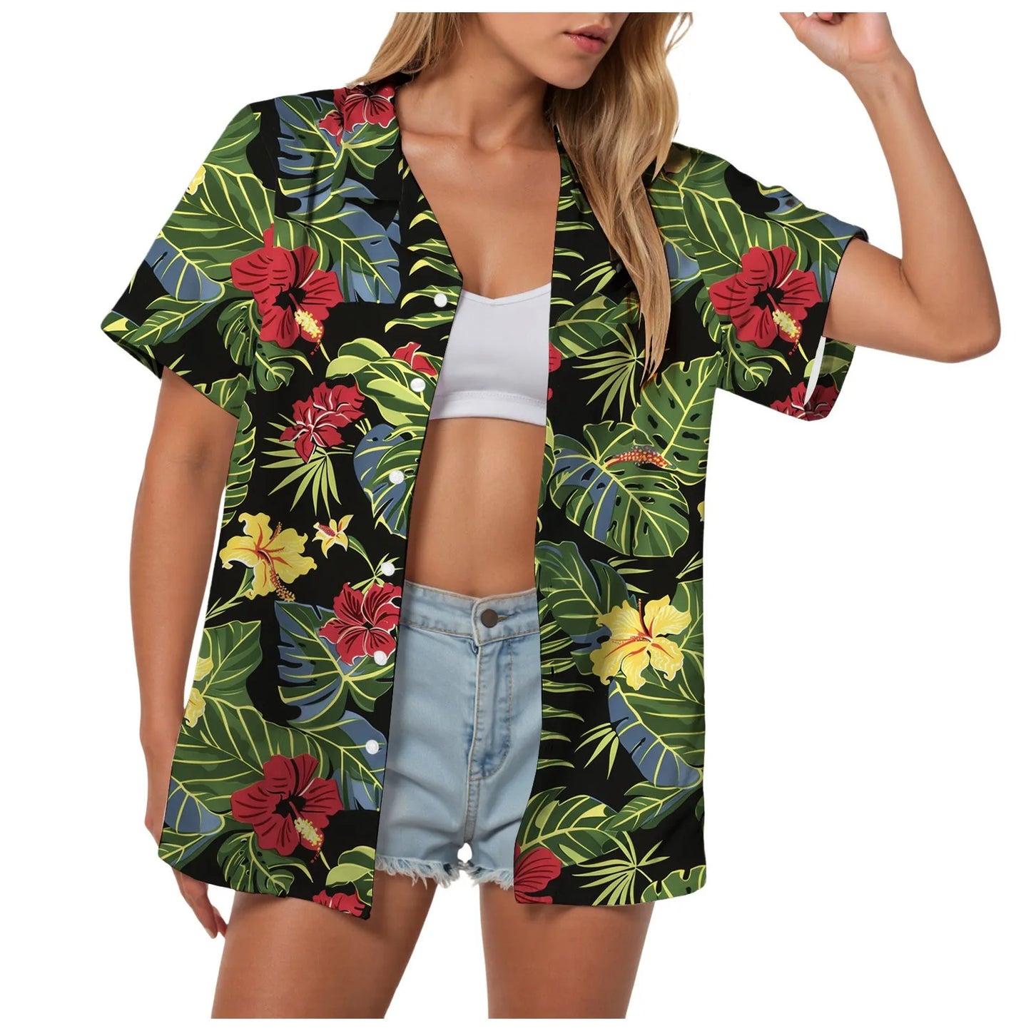 Hawaii Womens Summer Beach Shirts Cardigan Short Sleeve