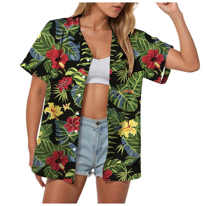 Hawaii Womens Summer Beach Shirts Cardigan Short Sleeve