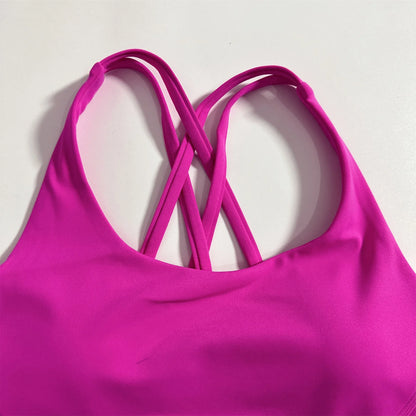 Solid Color Hot Sell Fitness Women Sport Bra Gym Yoga Vest Athletic Cross Sexy Tight Tank Top Workout Train Soft With Chest Pad