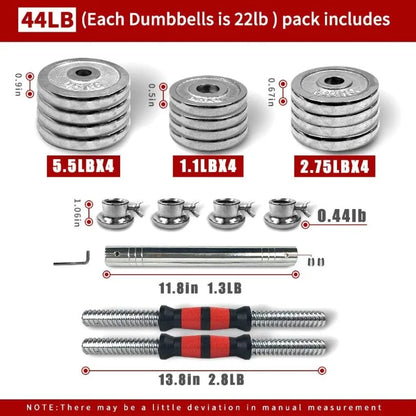 Adjustable Dumbbell Set, Cast Iron Barbell Set with Carrying Case