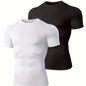 2pcs Compression Shirts, Men Short/Long Sleeve Baselayer, Active Mid Stretch Undershirt