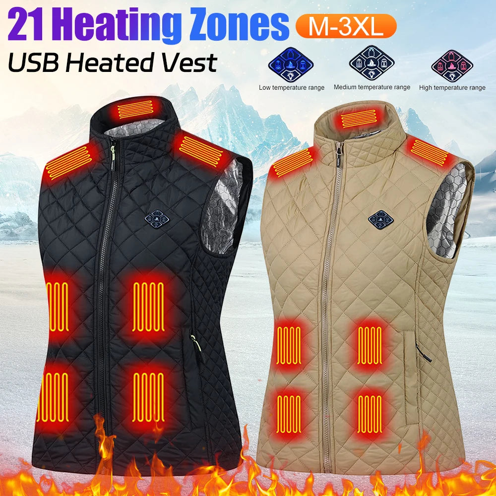 21 HEATING ZONES Heated Vest Men Women Heated Jacket Winter Warm Usb Self Heating Thermal Vest Heating Down Jacket