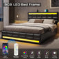 LED Bed Frame w 4 Drawers and 2 USB Charging Station, Upholstered Platform Bed Frame w LED Lights Headboard Footboard