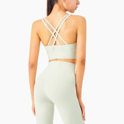 Solid Color Hot Sell Fitness Women Sport Bra Gym Yoga Vest Athletic Cross Sexy Tight Tank Top Workout Train Soft With Chest Pad