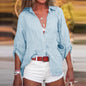 Spring Summer Casual Shirts Women's 3/4 Sleeve Large Size Lapel Cotton Linen Blouse