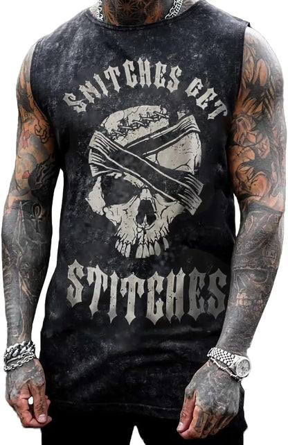 Mens Skull 3D Graphic Print Shirts Tank Tops Gym Workout