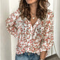 Women Floral Print V Neck Long Sleeve Blouse