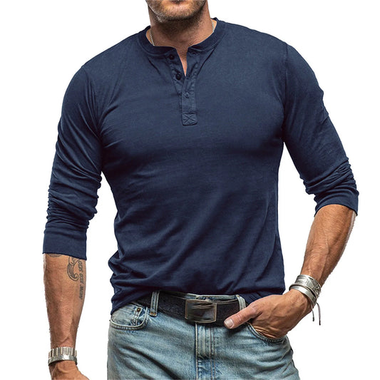 Long Sleeve Men'S T-Shirt Lightweight Button Basic